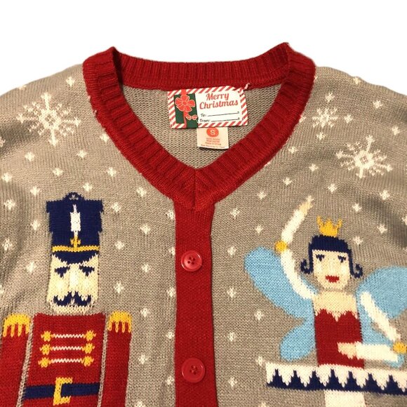 Merry Christmas Nut Cracker Ugly Sweater Cardigan Size Small - Picture 2 of 4